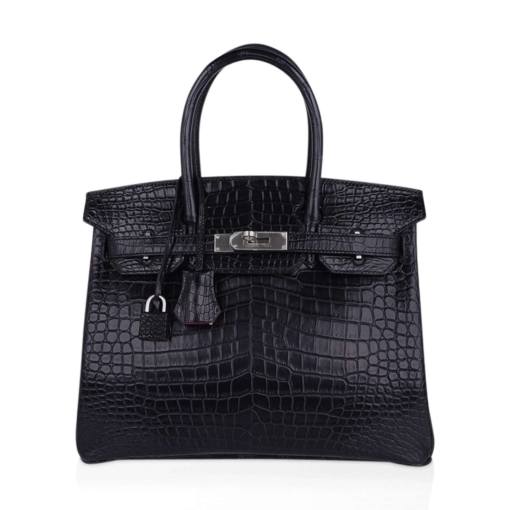 Birkin HSS 30 Matte Porosus Crocodile Black / Rose Pourpre Bag