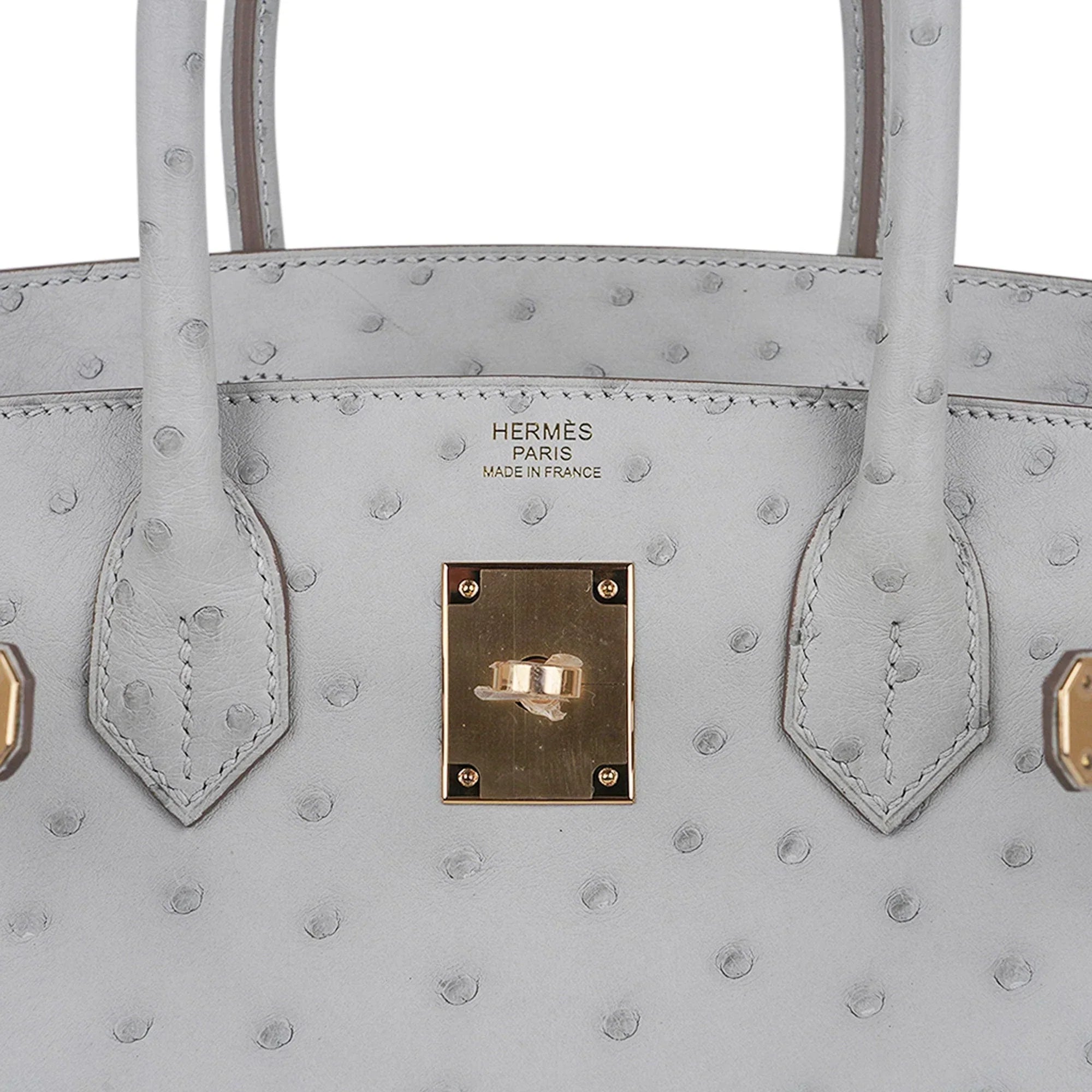 Birkin 30 Bag Gris Perle Ostrich with Gold Hardware