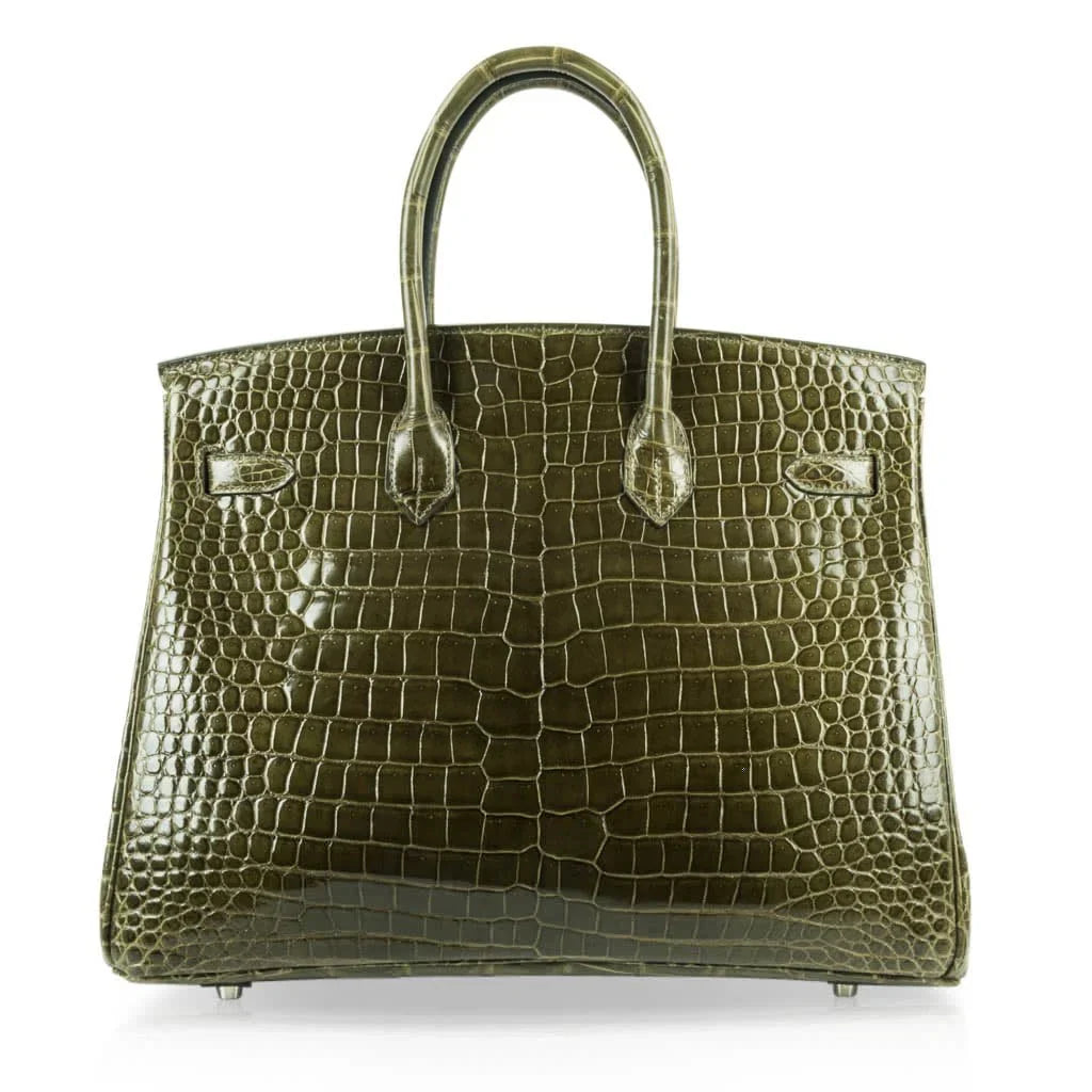 Birkin 35 Bag Vert Veronese Porosus Crocodile Palladium Hardware
