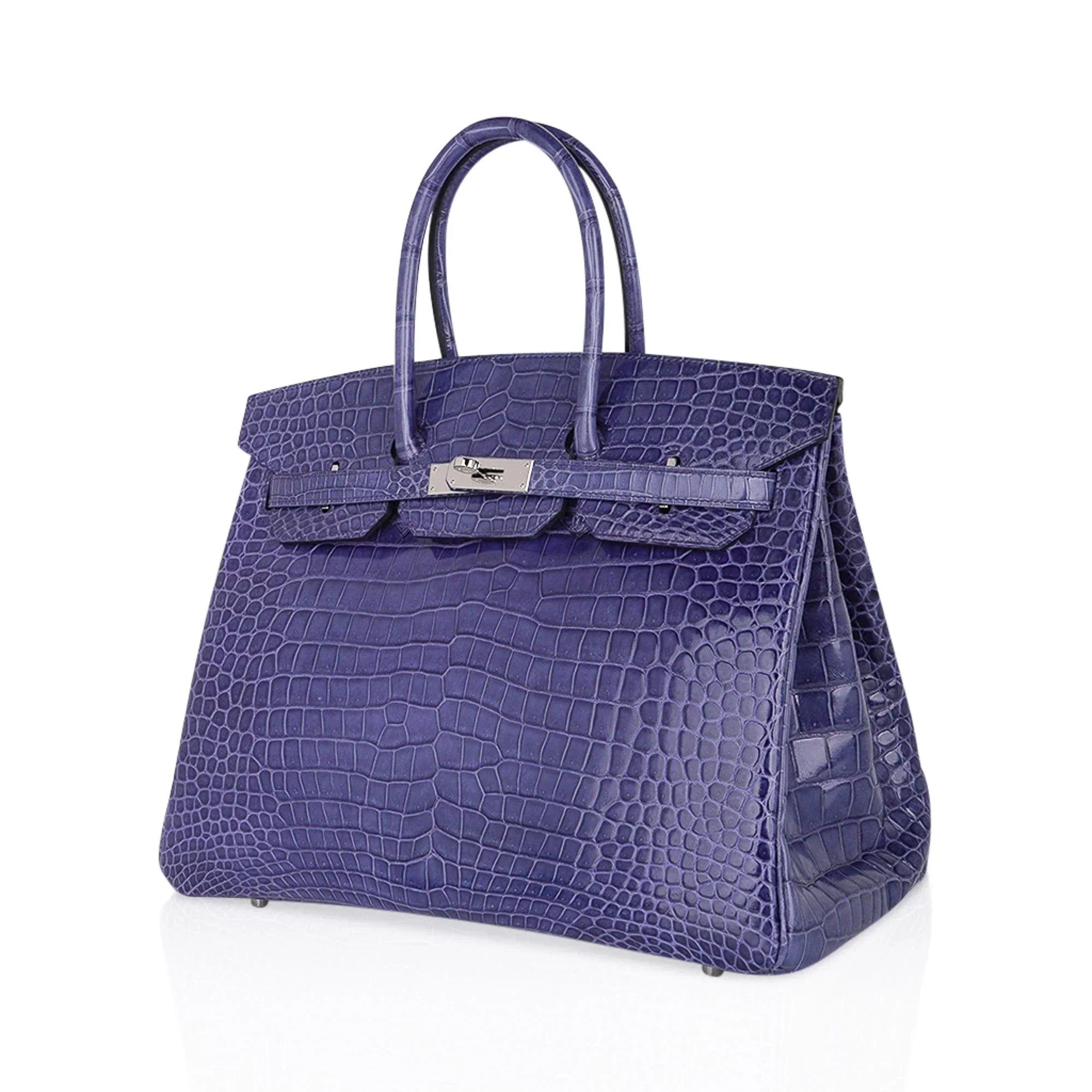 Birkin 35 Bag Blue Brighton Porosus Crocodile Palladium Hardware New