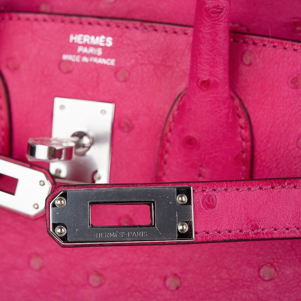 Birkin 25 Rose Tyrien Ostrich Bag Palladium Hardware