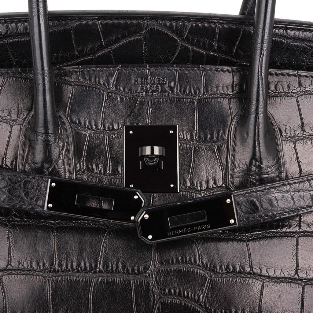 Birkin 35 Bag So Black Limited Edition Matte Black Alligator