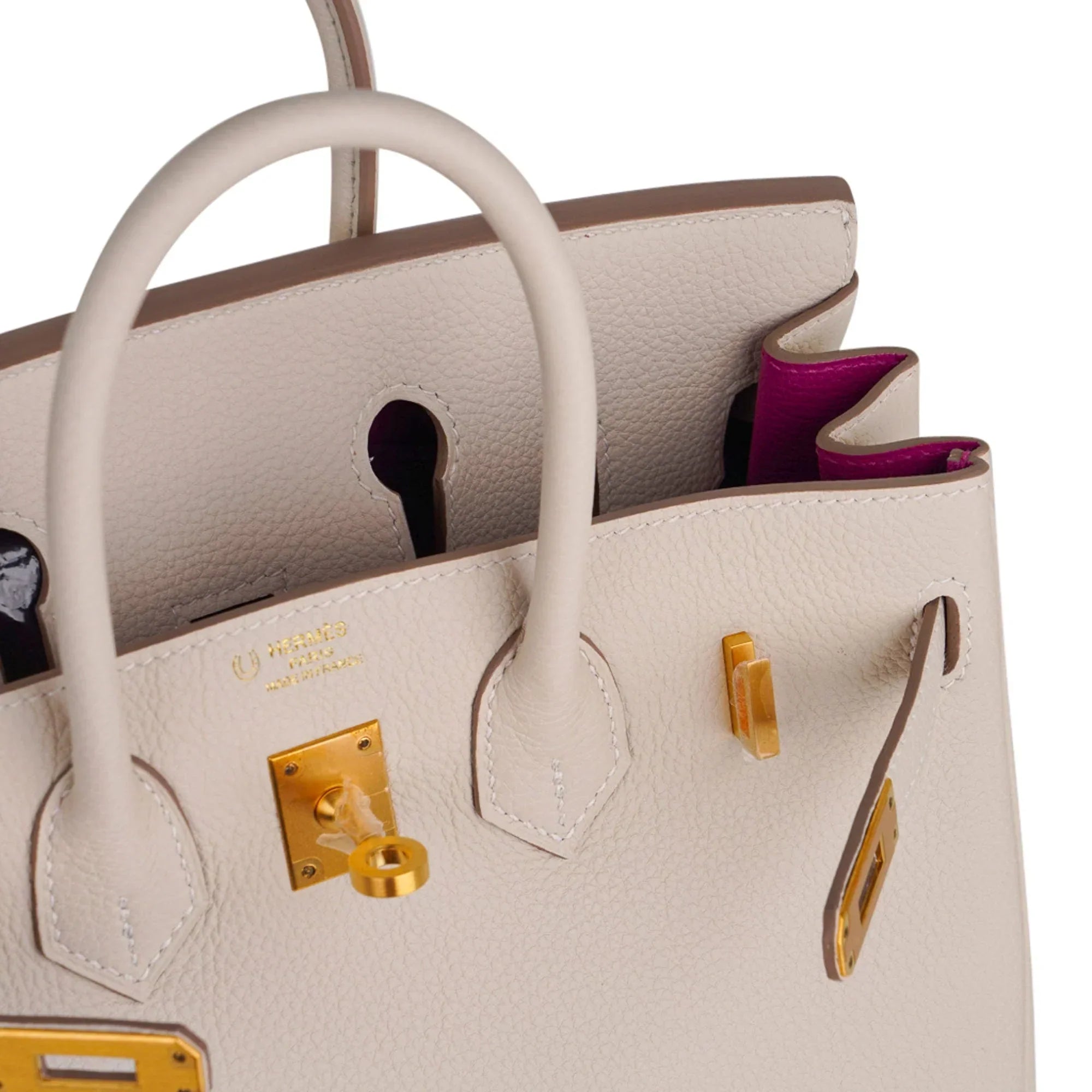Birkin HSS 25 Bag Concrete with Pink Rose Pourpre Brushed Gold Hardware Togo